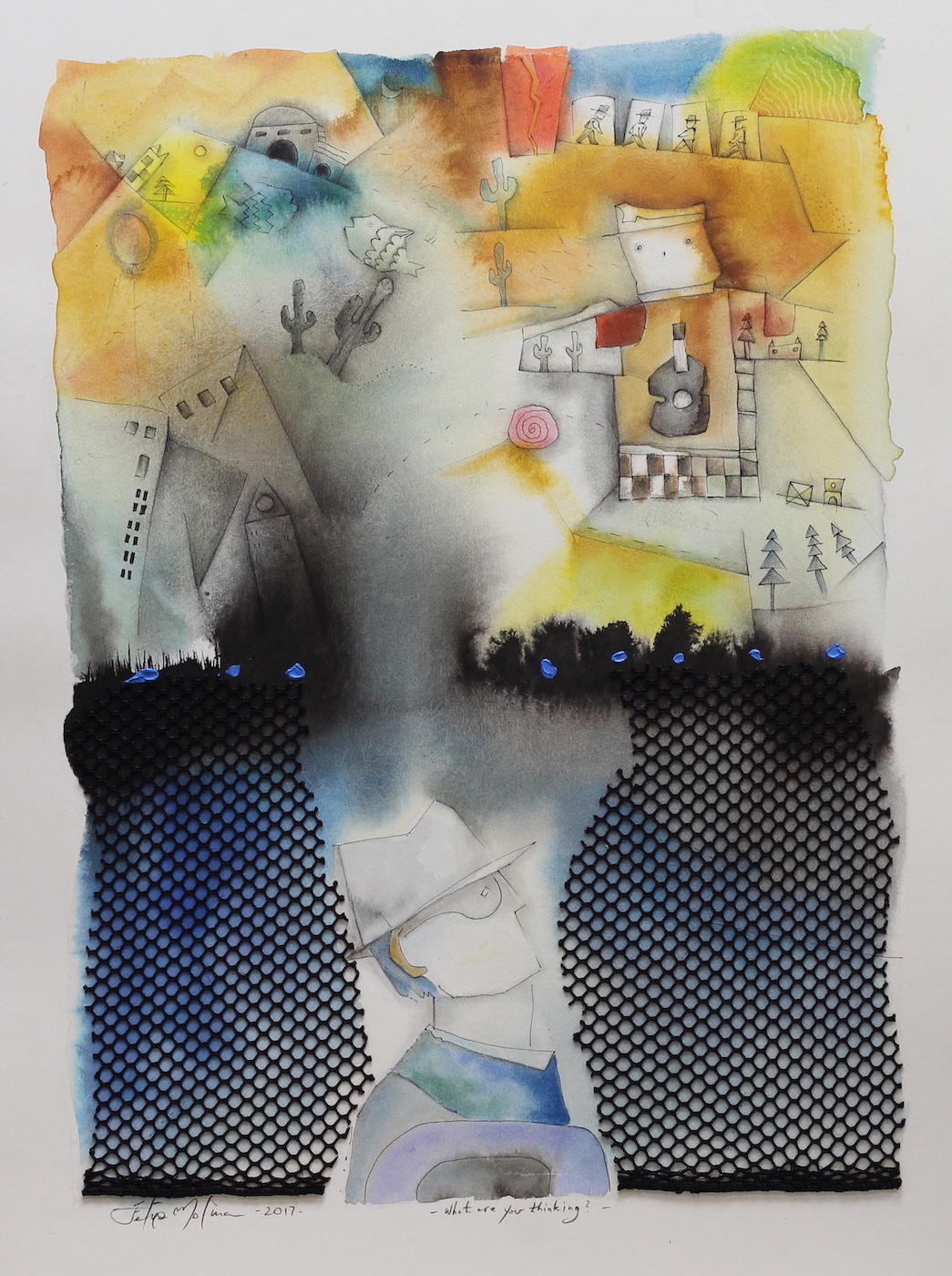 What are you thinking: Watercolor and mixed media on paper 22