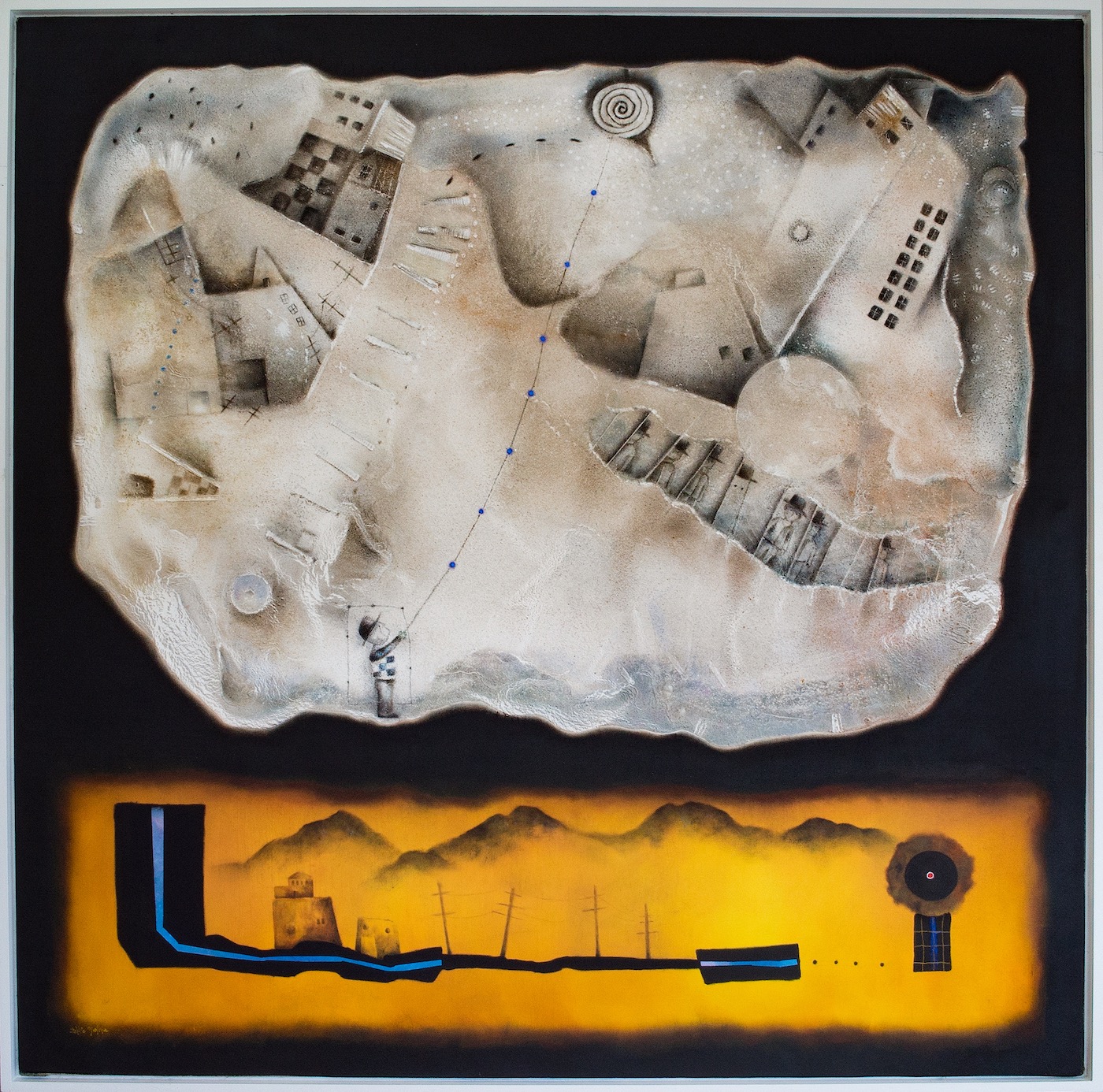 Kite flier: Oil, acrylic and sand on canvas 72